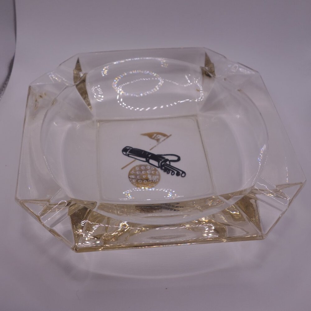 19th Hole Golf Bag Golf Ball Square Glass Cigar Ash Tray